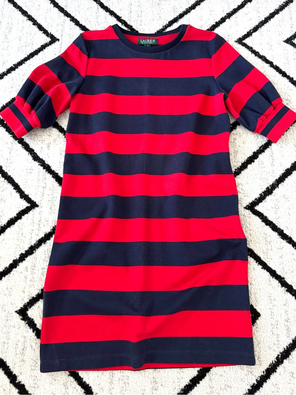 Ralph Lauren Red and navy Striped Midi Dress - Picture 3 of 7